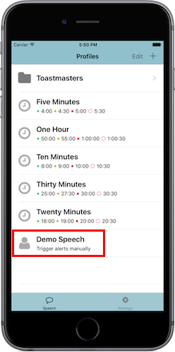 Demo mode in speech listings