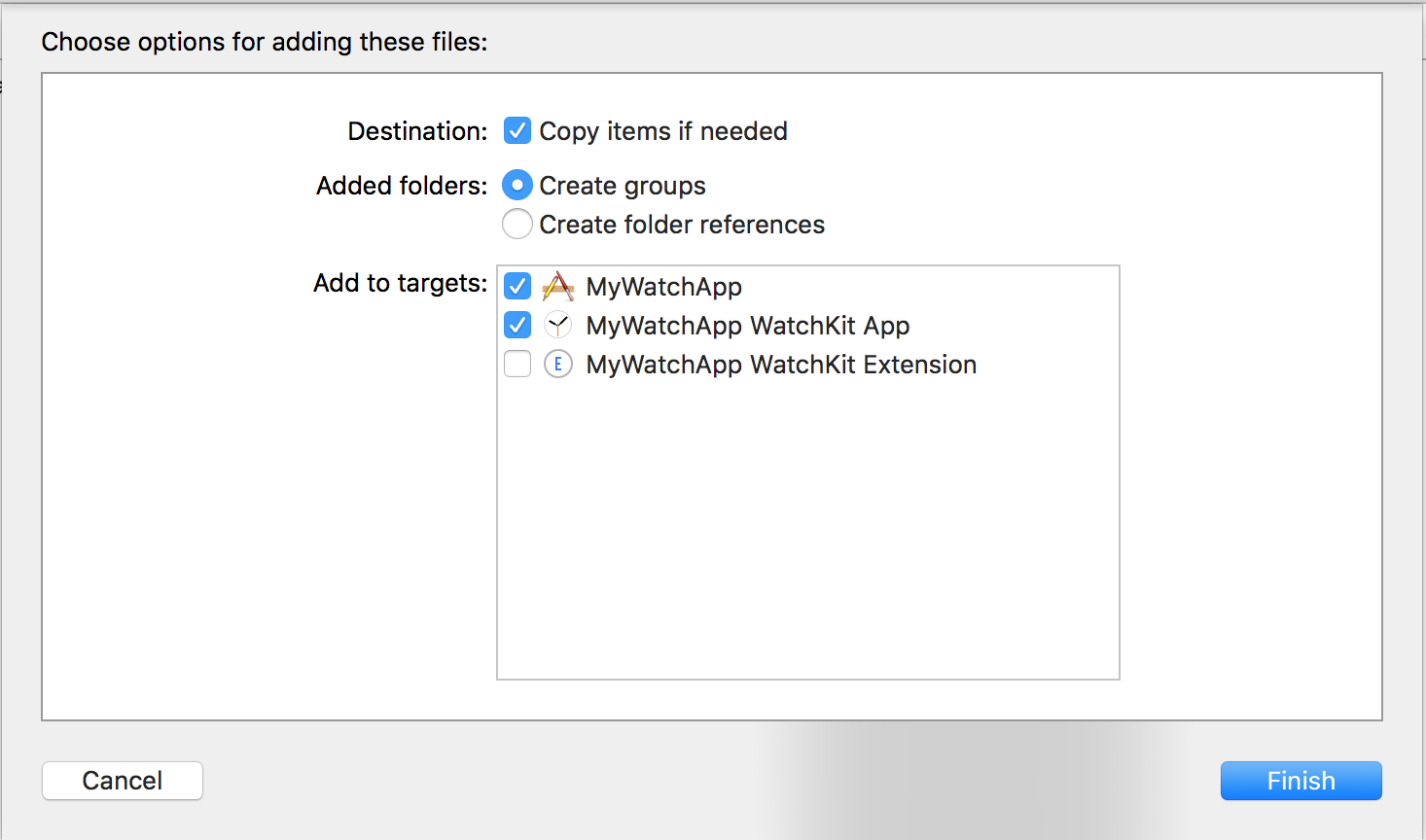 Select the WatchKit App target when importing your image